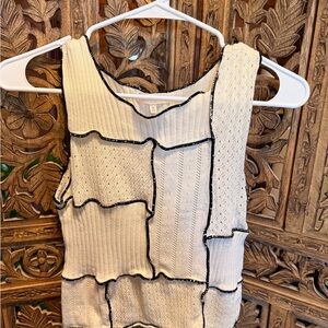 Gilded Intent Cream Patchwork Knit Tank with Black Trim